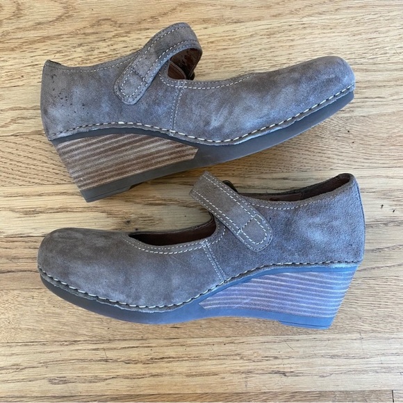 Dansko Shoes - Dansko Taupe Suede Mary Jane Wedge Shoes